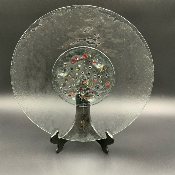 Other - Handmade Footed Fused & Bubble Glass Platter/Wall Hanging “Sand Pebbles”